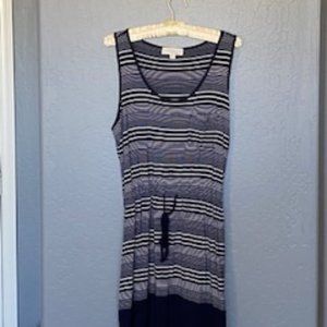 Navy and white striped sleeveles dress